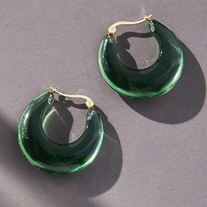 Anthropologie Green Resin Hoop Earrings